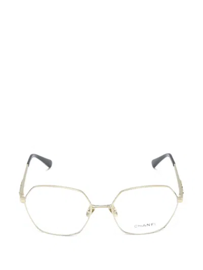 Pre-owned Chanel 1986-1988 Geometric-frame Glasses In Gold