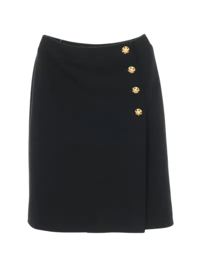 Pre-owned Chanel 1986-1988 Gripoix Button Wrap Skirt In Black