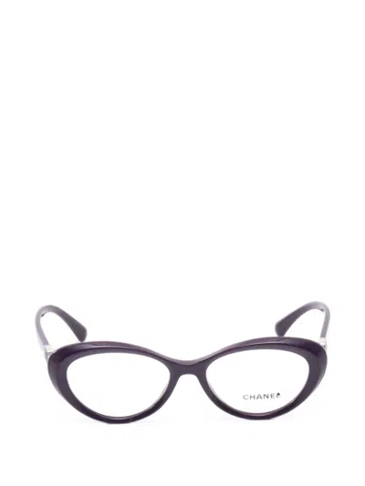 Pre-owned Chanel 1986-1988 Heart-motif Cat-eye-frame Glasses In Purple