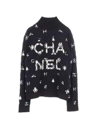 Pre-owned Chanel 1986-1988 High-neck Logo Sweater In Black