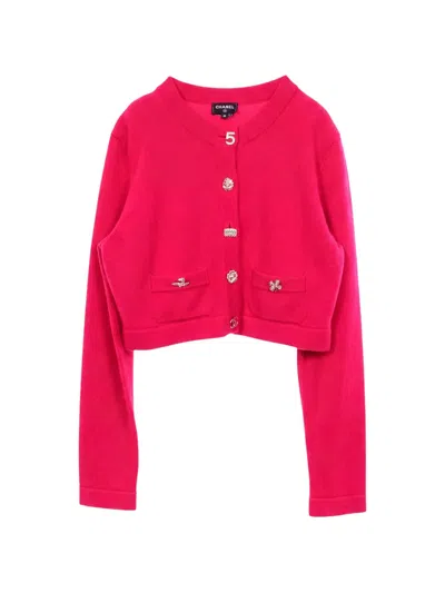 Pre-owned Chanel 1986-1988 Icon Button Cropped Cardigan In Pink