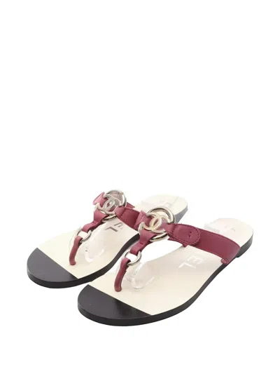 Pre-owned Chanel 1986-1988 Interlocking-cc Flat Sandals In Pink
