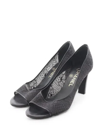 Pre-owned Chanel 1986-1988 Lace Pearl-embellished Pumps In Black