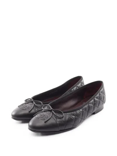 Pre-owned Chanel 1986-1988 Leather Ballet Flats In Black