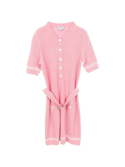 Pre-owned Chanel 1986-1988 Lion Button Midi Dress In Pink