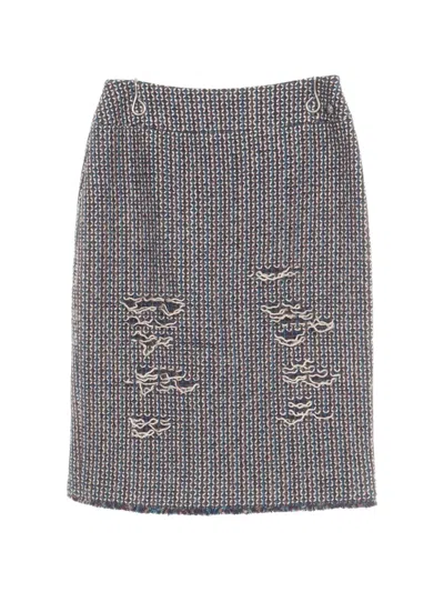 Pre-owned Chanel 1986-1988 Lion Button Tweed Skirt In Grey