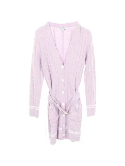Pre-owned Chanel 1986-1988 Lion-button Belted Cardigan In Purple