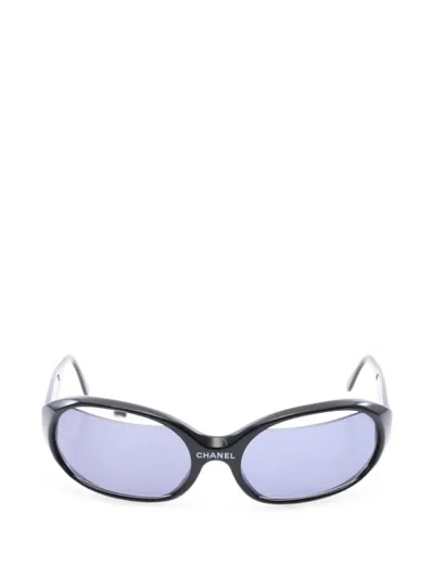 Pre-owned Chanel 1986-1988 Logo Cutout Sunglasses In Black