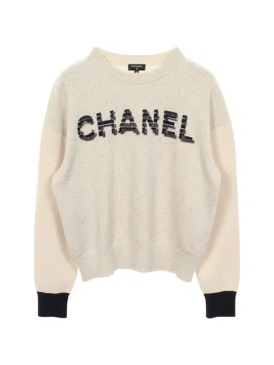 Pre-owned Chanel 1986-1988 Logo Knit Sweater In Neutral