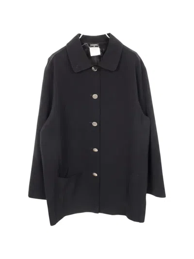 Pre-owned Chanel 1986-1988 Logo-button Convertible-collar Coat In Black