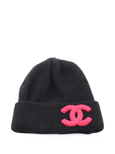 Pre-owned Chanel 1986-1988 Logo-detail Beanie Hat In Black