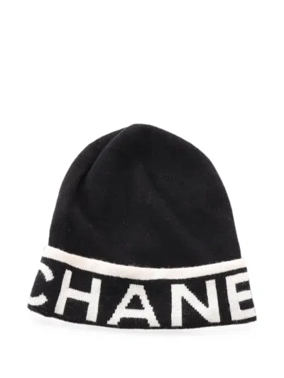 Pre-owned Chanel 1986-1988 Logo-detail Beanie Hat In Black