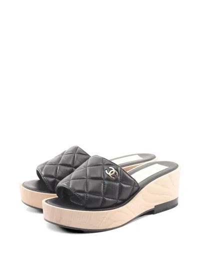 Pre-owned Chanel 1986-1988 Logo-detail Leather Sandals In Black