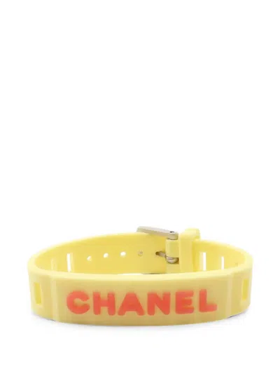 Pre-owned Chanel 1986-1988 Logo-embossed Buckle Bracelet In Yellow