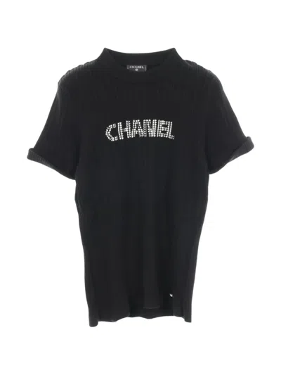 Pre-owned Chanel 1986-1988 Logo-intarsia T-shirt In Black