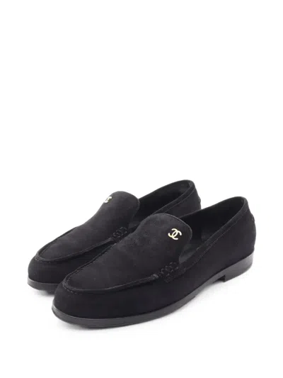 Pre-owned Chanel 1986-1988 Logo-plaque Loafers In Black