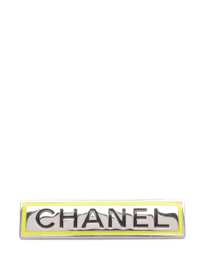 Pre-owned Chanel 1986-1988 Logo-plate Brooch In Silver