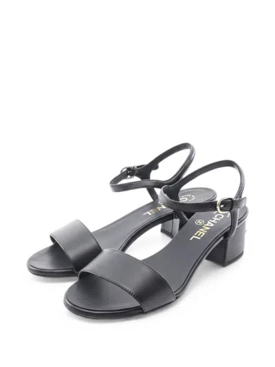 Pre-owned Chanel 1986-1988 Logo-print Sandals In Black