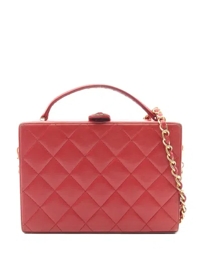 Pre-owned Chanel 1986-1988 Matelassé 2-way Quilted Vanity Bag In Red