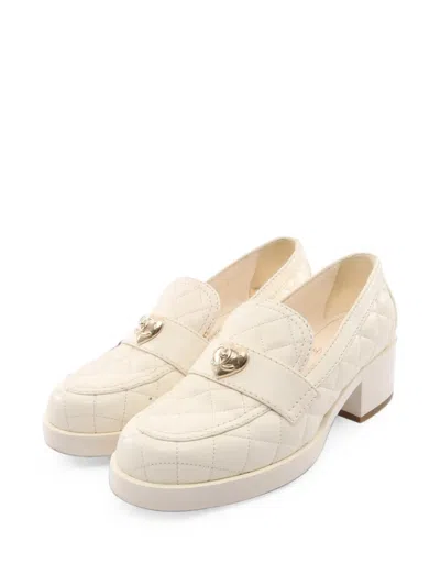 Pre-owned Chanel 1986-1988 Matelassé Heeled Loafers In Neutrals