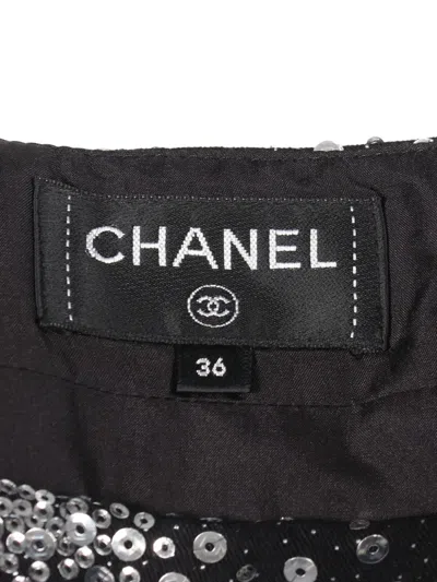 Pre-owned Chanel 1986-1988 Métiers D'art Sequin Pleated Midi Skirt In Black