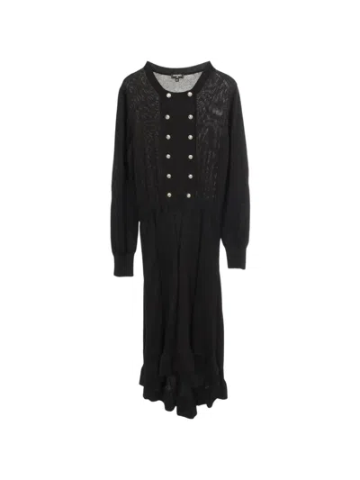 Pre-owned Chanel 1986-1988 Midi Cocomark Button Dress In Black