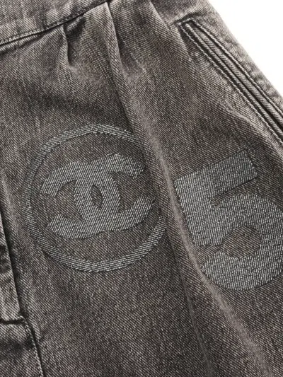 Pre-owned Chanel 1986-1988 No.5 Denim Skirt In Gray