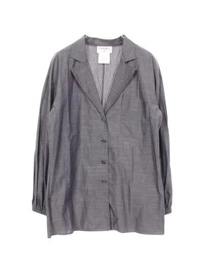 Pre-owned Chanel 1986~1988 Open-collar Logo-buttons Shirt In Gray