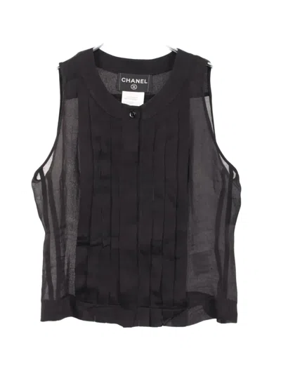 Pre-owned Chanel 1986-1988 Pleated Sleeveless Blouse In Black