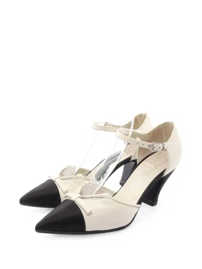 Pre-owned Chanel 1986-1988 Pointed-toe Ribbon Pumps In Neutrals