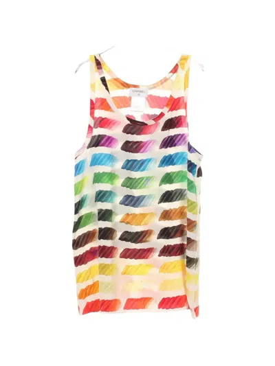 Pre-owned Chanel 1986-1988 Printed Tank Top In White