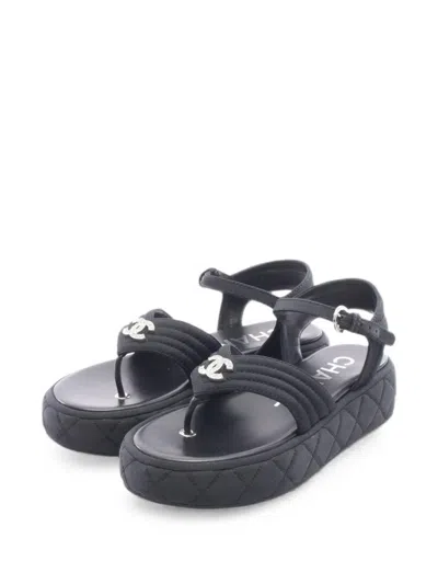 Pre-owned Chanel 1986-1988 Quilted Sandals In Black