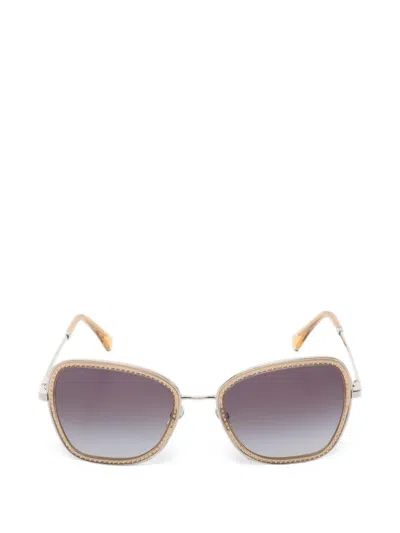 Pre-owned Chanel 1986-1988 Rhinestone Square Sunglasses In Neutrals