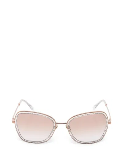 Pre-owned Chanel 1986-1988 Rhinestone-embellished Square-frame Sunglasses In Gold