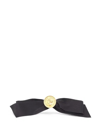 Pre-owned Chanel 1986-1988 Ribbon Medallion Brooch In Black