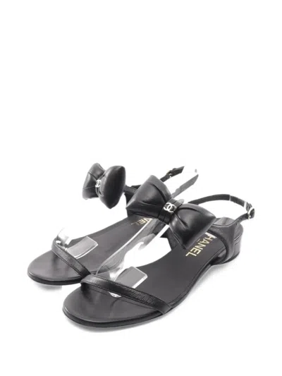 Pre-owned Chanel 1986-1988 Ribbon-detail Leather Sandals In Black