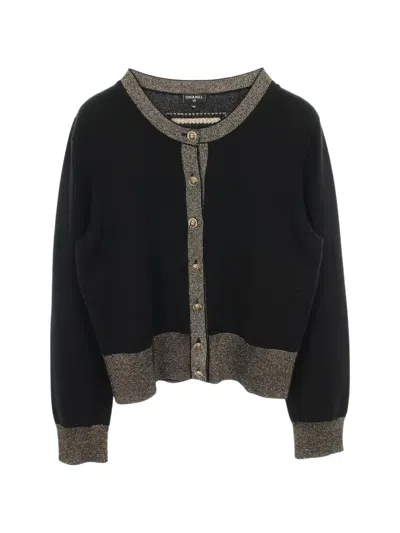Pre-owned Chanel 1986-1988 Scarab Hieroglyphs Cardigan In Black