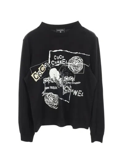 Pre-owned Chanel 1986-1988 Sequin-embellished T-shirt In Black