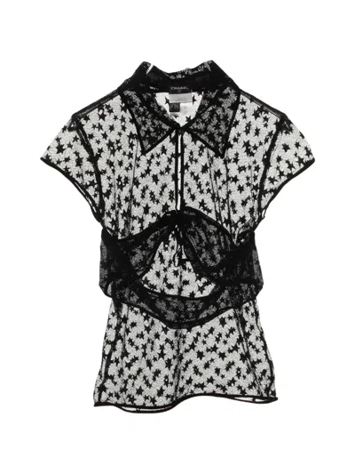 Pre-owned Chanel 1986-1988 Short-sleeve Lace Blouse In Black