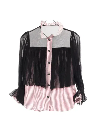 Pre-owned Chanel 1986-1988 Stripe Chiffon Shirt In White