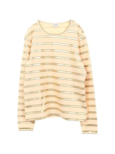 Pre-owned Chanel 1986-1988 Striped Long-sleeve T-shirt In Neutral