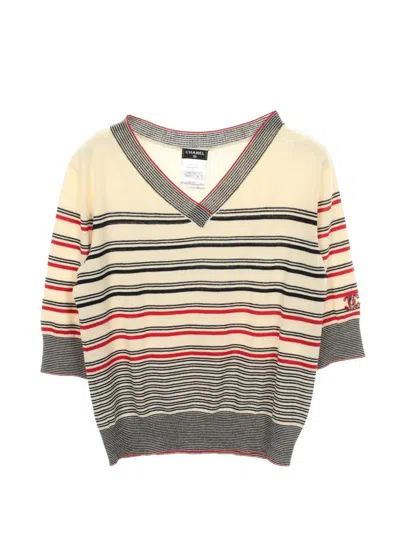 Pre-owned Chanel 1986-1988 Striped Sweater In Neutral