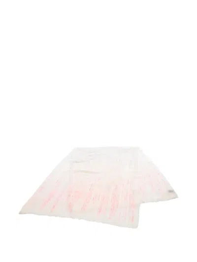 Pre-owned Chanel 1986-1988 Text-print Fringed Scarf In White