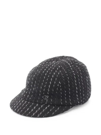 Pre-owned Chanel 1986-1988 Tweed Casquette Cap In Black