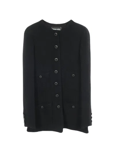 Pre-owned Chanel 1986-1988 Tweed Collarless Jacket In Black