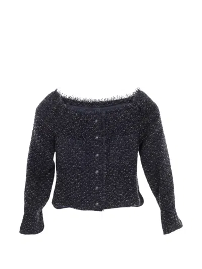 Pre-owned Chanel 1986-1988 Tweed Collarless Jacket In Blue