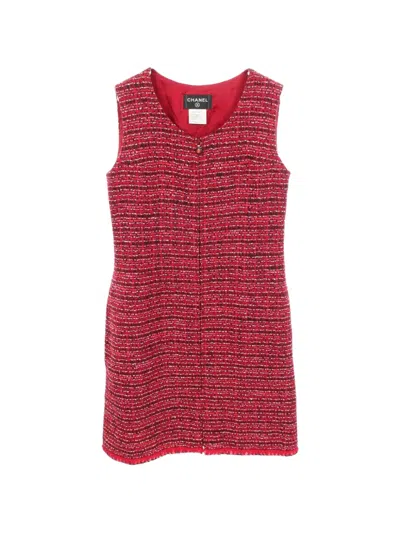 Pre-owned Chanel 1986-1988 Tweed Mini Dress In Red