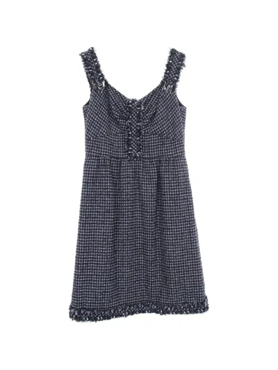 Pre-owned Chanel 1986-1988 Tweed Sleeveless Dress In Blue