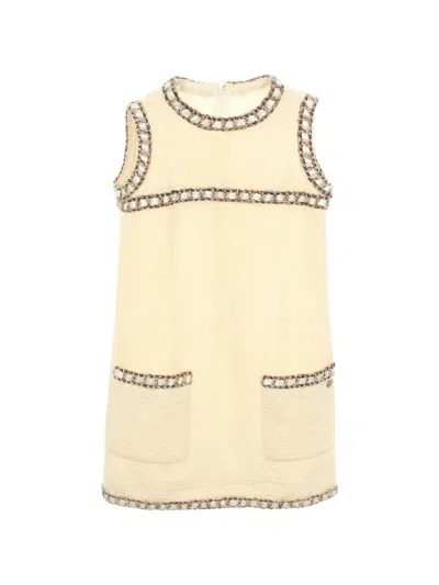 Pre-owned Chanel 1986-1988 Tweed Sleeveless Mini Dress In Neutrals