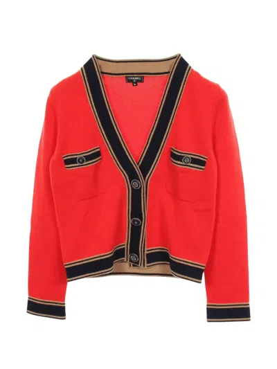 Pre-owned Chanel 1986-1988 V-neck Button-front Cardigan In Red